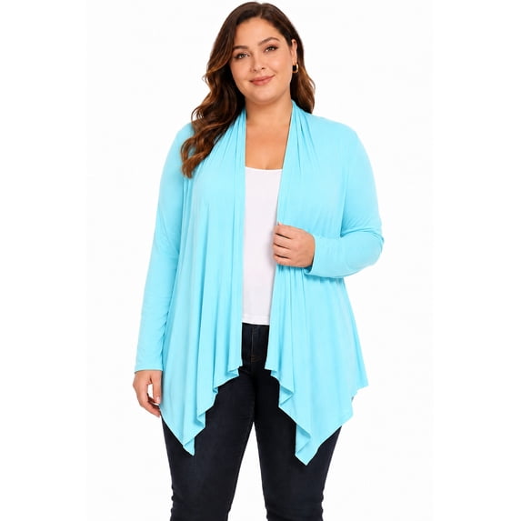 Women's Solid Plus Size Open Front Long Sleeve Lightweight Soft Basic Sweater Cardigan