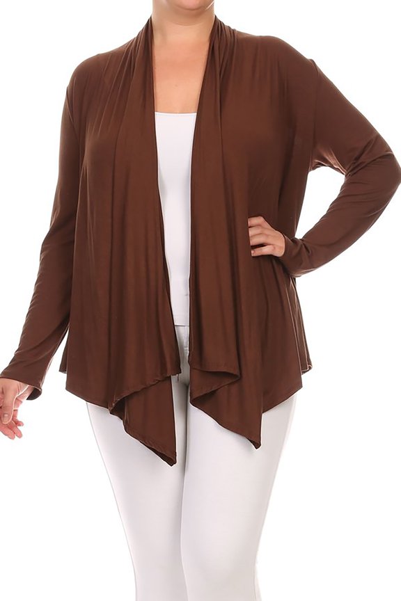 Women's Solid Plus Size Open Front Long Sleeve Lightweight Soft Basic Sweater Cardigan