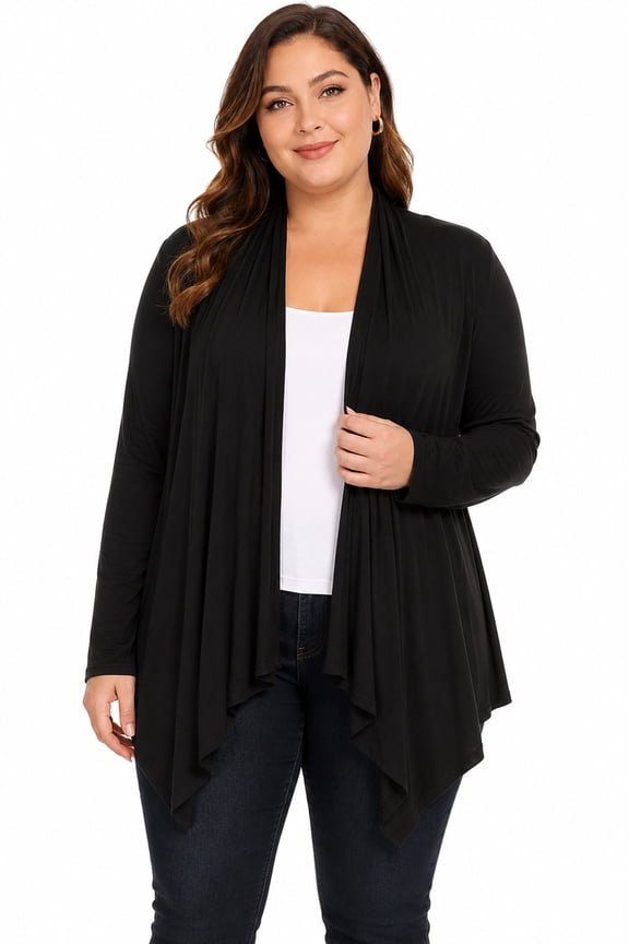 Women's Solid Plus Size Open Front Long Sleeve Lightweight Soft Basic Sweater Cardigan