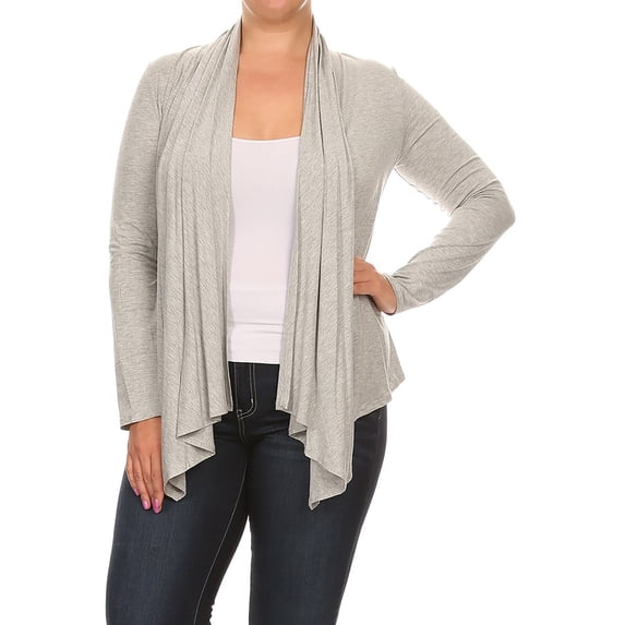 Women's Solid Plus Size Open Front Long Sleeve Lightweight Soft Basic Sweater Cardigan
