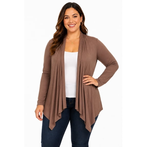 Women's Solid Plus Size Open Front Long Sleeve Lightweight Soft Basic Sweater Cardigan