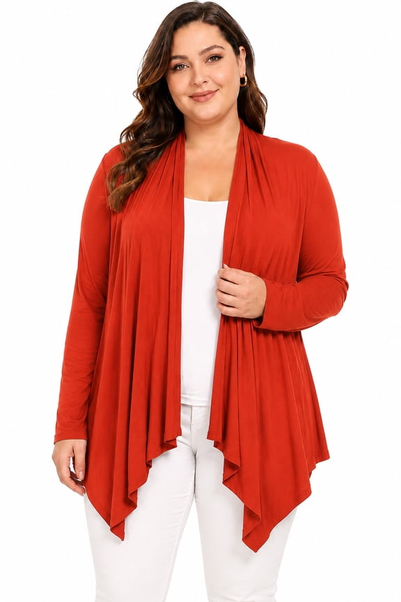 Women's Solid Plus Size Open Front Long Sleeve Lightweight Soft Basic Sweater Cardigan