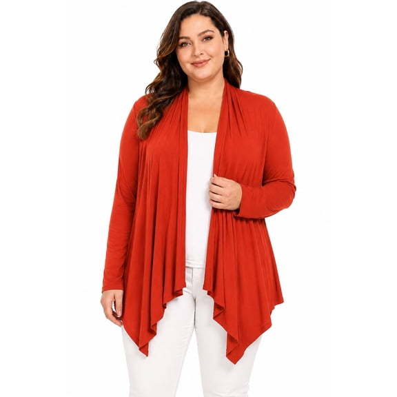 Women's Solid Plus Size Open Front Long Sleeve Lightweight Soft Basic Sweater Cardigan