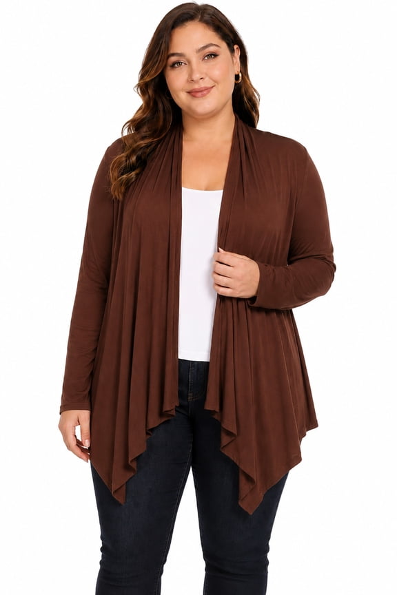 Women's Solid Plus Size Open Front Long Sleeve Lightweight Soft Basic Sweater Cardigan