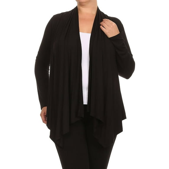 Women's Solid Plus Size Open Front Long Sleeve Lightweight Soft Basic Sweater Cardigan