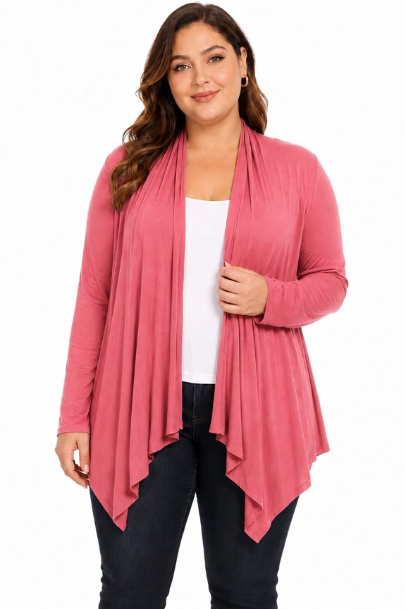 Women's Solid Plus Size Open Front Long Sleeve Lightweight Soft Basic Sweater Cardigan