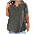 thumbnail image 1 of Plus Size Soft Cotton T Shirts for Women Loose Summer Top Comfy Short Sleeve V Neck Base Tees Solid Color Tshirts (L, Gray), 1 of 5