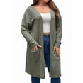 thumbnail image 1 of Plus Size  - Soft Knit Cardigan Long Sleeve Open Front Coat with Pockets  Green 4XL, 1 of 5