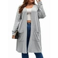 thumbnail image 1 of Plus Size  - Soft Knit Cardigan Long Sleeve Open Front Coat with Pockets Grey XXXL, 1 of 5