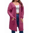 thumbnail image 1 of Plus Size  - Soft Knit Cardigan Long Sleeve Open Front Coat with Pockets Rose Red 5XL, 1 of 5