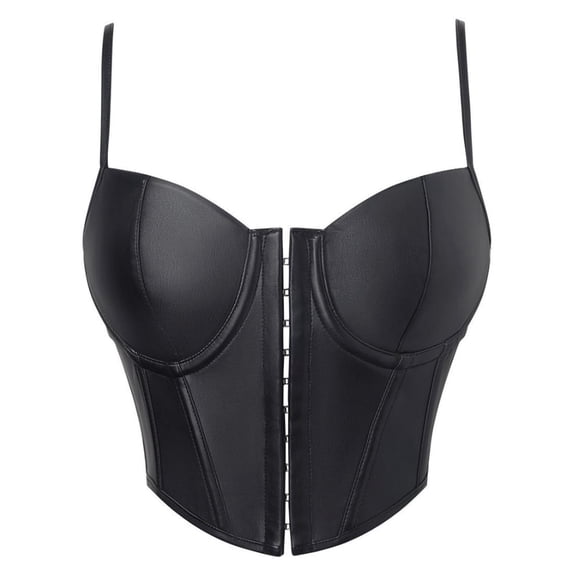 Plus Size Soft Summer Women Tops Leather Thin Shoulder Strap with Steel Ring Front Buckle Back Strap Strapless Tight Fitting Fishbone Shaping Corset