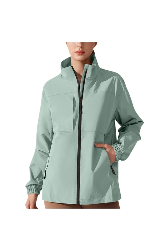 Plus Size Softshell Jacket for Women Fall Lightweight Waterproof Windbreaker Coat Mock Neck Zip Up Jackets