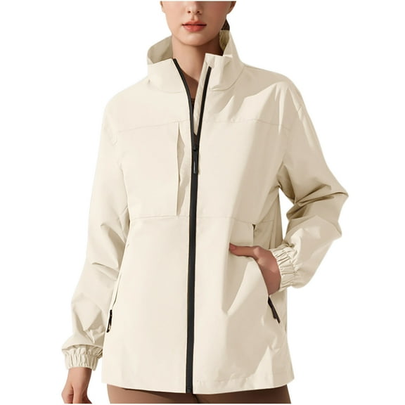 Plus Size Softshell Jacket for Women Fall Lightweight Waterproof Windbreaker Coat Mock Neck Zip Up Jackets