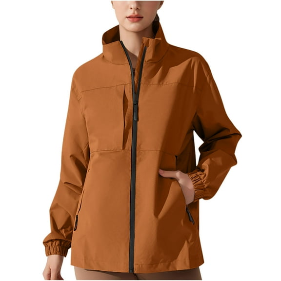 Plus Size Softshell Jacket for Women Fall Lightweight Waterproof Windbreaker Coat Mock Neck Zip Up Jackets