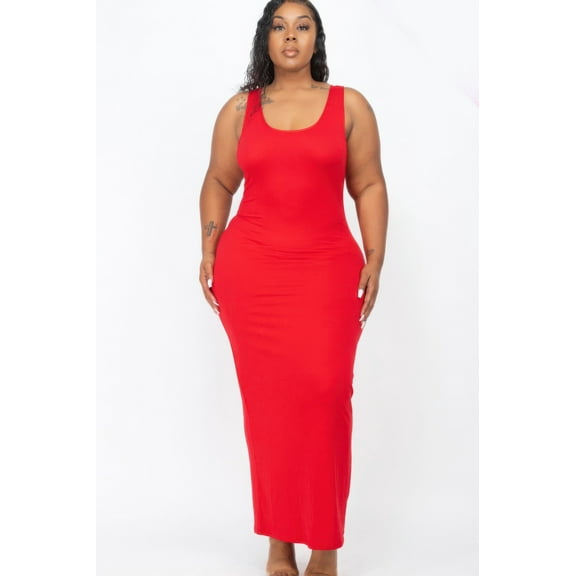 Plus Size Solid Basic Maxi Dress