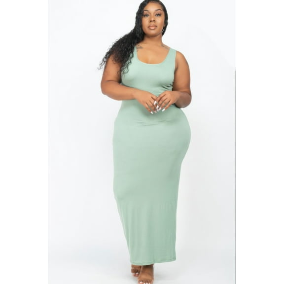 Plus Size Solid Basic Maxi Dress
