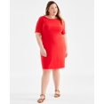 thumbnail image 1 of Plus Size Solid Boat-Neck Dress  Gumball Red 0X, 1 of 1