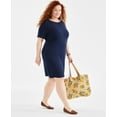 thumbnail image 1 of Plus Size Solid Boat-Neck Dress  Industrial Blue 1X, 1 of 1