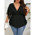 thumbnail image 1 of Plus Size Solid Color Lace Contrast Women's Top, 1 of 15