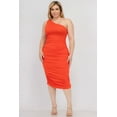 thumbnail image 1 of Plus Size Solid Color Midi Bodycon Dress with Ruched Detail and One Shoulder, 1 of 9