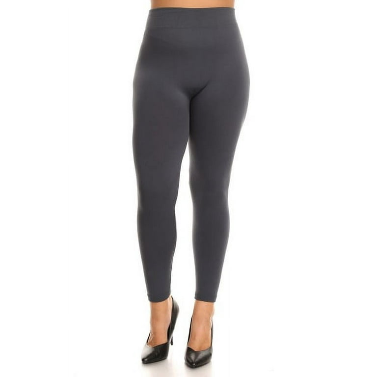 Plus Size Solid Color Seamless Fleece Lined Legging, Charcoal