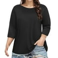 thumbnail image 1 of Plus Size Solid Color Women's 3/4 Sleeve T Shirt Nylon/Spandex, Soft, Breathable, Versatile, Multiple Sizes for Daily Wear, 1 of 4