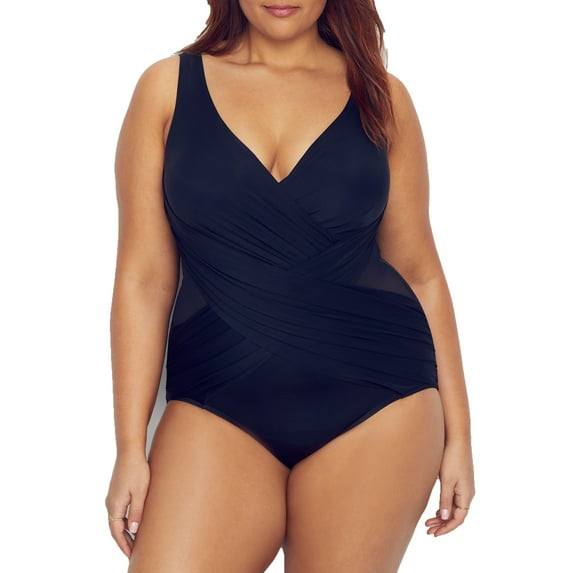 Plus Size Solid Crossover One-Piece Swimsuit