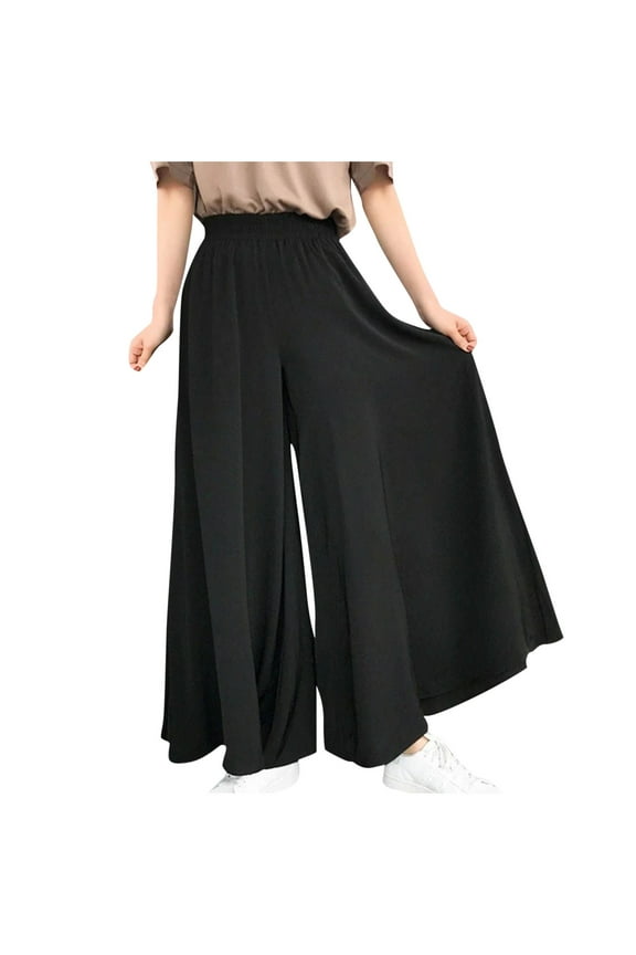 Plus Size Solid High Waist Wide Leg Pants Large Bloomers Women Casual Loose Fit Loungewear Pants Up to Size 5XL