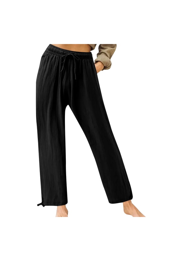 Plus Size Solid Relaxed Crinkle Pants Wide Leg Casual Summer High Waist Trousers Fashion Work Office Cropped Pant
