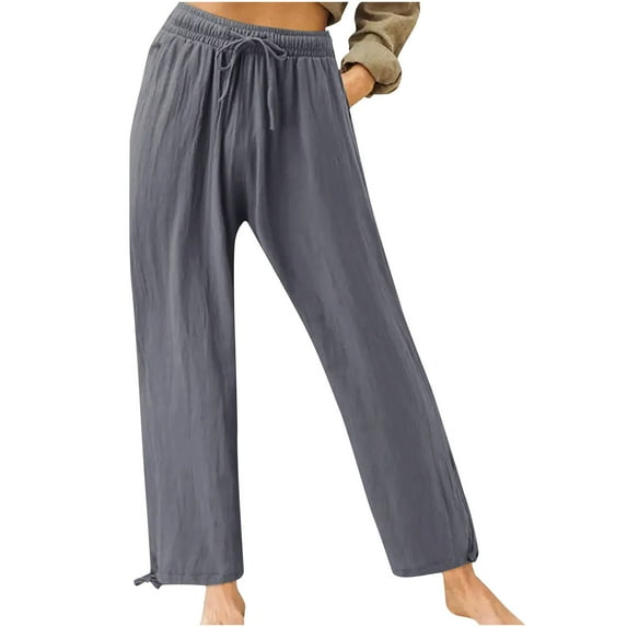 Plus Size Solid Relaxed Crinkle Pants Wide Leg Casual Summer High Waist Trousers Fashion Work Office Cropped Pant