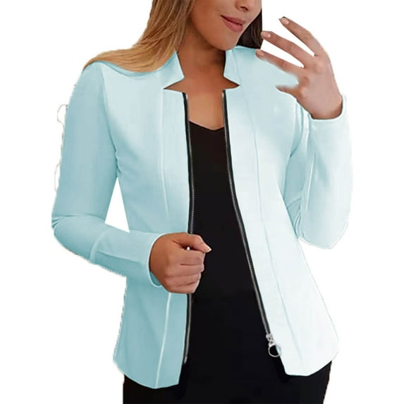 Plus Size Solid Suit Jacket for Women Zipper Business Casual Coat Dressy Cardigan Outwear Fashion Working Shirts