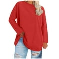 thumbnail image 1 of Plus Size Solid Tops for Women Winter Long Sleeve Crew Neck Basic Loose fit Pullover Sweatshirts Oversized Tunic Shirts, 1 of 5