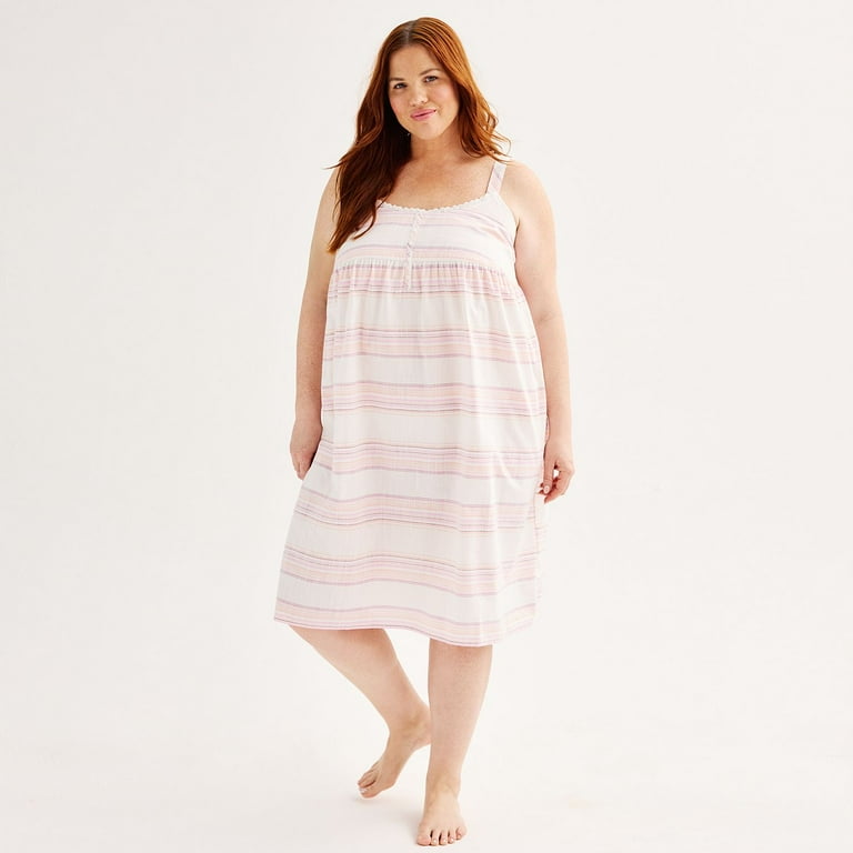 Plus Size Sonoma Goods For Life Poplin Nightgown Color Ivory Light Stripe Size 1X