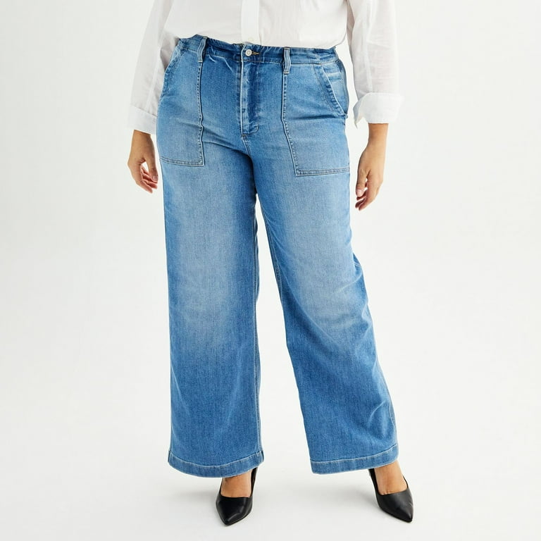Plus Size Sonoma Goods For Life Utility Wide Leg Pants Color Medium Wash Size 14 W