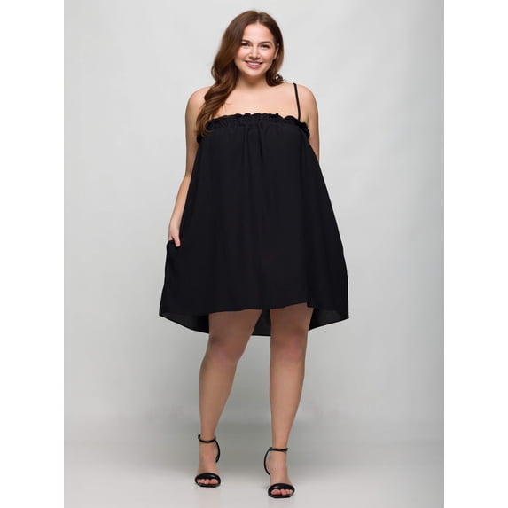 Plus Size Spaghetti Strap Smocked Pocket Mini Dress
