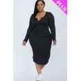 thumbnail image 1 of Plus Size Split Neck Long Sleeve Midi Dress, 1 of 5