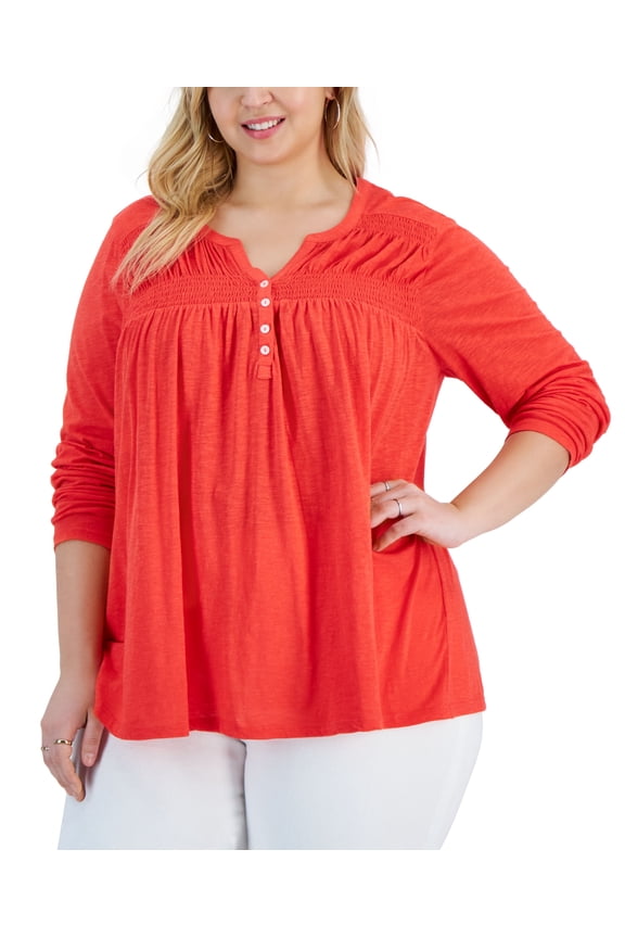 Plus Size Split-Neck Top Tropical Punch 4X