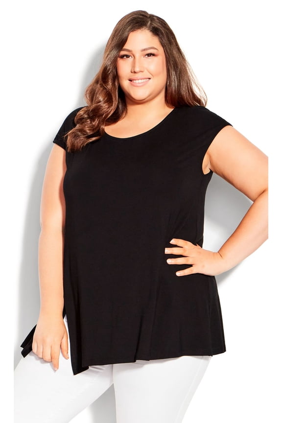 Plus Size Split Side Plain Top Black 16W