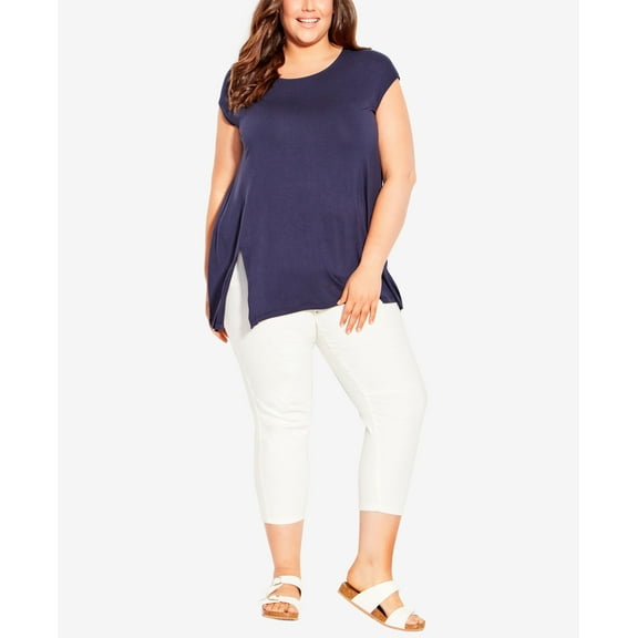 Plus Size Split Side Plain Top Navy 16W