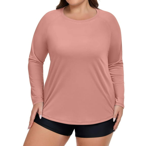 Plus Size Sport Sunscreen Top For Women Summer Sunscreen Quick-drying Long-sleeved T-shirt Round Neck Solid Color Lightweight Breathable Tee Outdoor Hiking Pullover Tops