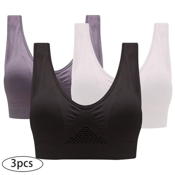 Plus Size Sports Bra 4X for Women 3 Pack Clearance Casual Wireless Breathable Hollow Out Underwear Pullover Stretchy Multipack Support Bralettes S-4XL