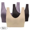 thumbnail image 1 of Plus Size Sports Bra 4X for Women 3 Pack Casual Wireless Breathable Hollow Out Underwear Pullover Stretchy Multipack Support Bralettes S-4XL, 1 of 8