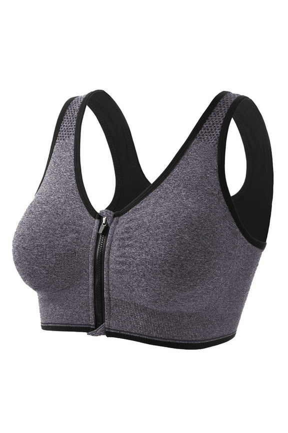 Plus Size Sports Bra Gym Bra Women's Front Zip Sports Bra High Workout Yoga Running Top Breathable Supportive Seamless Comfort Fitness Activewear