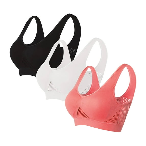 Plus Size Sports Bra S-6X for Women 3 Pack Wirefree Push-Up Bralettes Ladies Solid Brethable Hollow Out Support Yoga Workout Underwear Bra