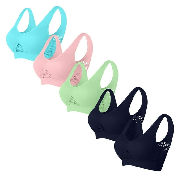 Plus Size Sports Bra for Women S-5X 5 Pack Pullover Wireless Bralettes Ladies Solid Multipack Breathable Support Athletic Underwear Bra