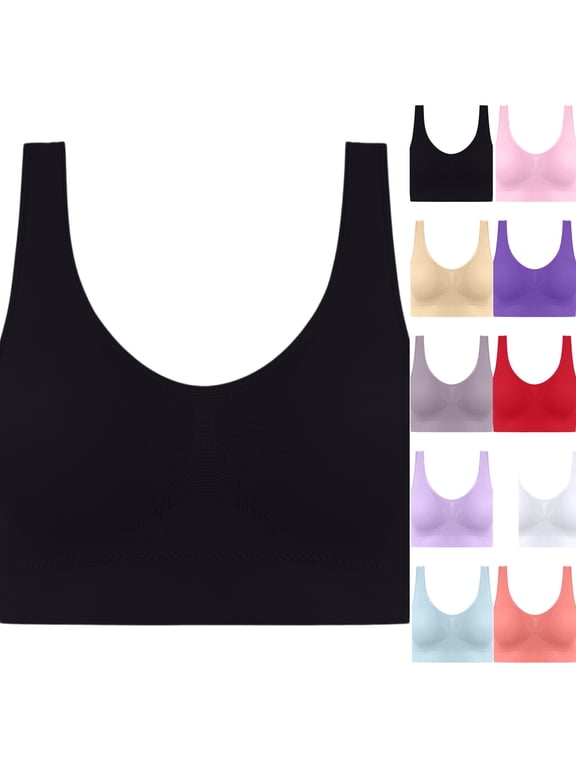 Plus Size Sports Bra for Women, Medium Support Wire-Free Workout Bra with Removable Padded, Seamless Yoga Bra for Large Bust,Black,48