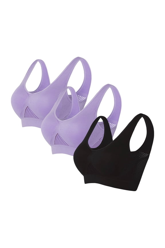 Plus Size Sports Bra for Women S-5X 3 Pack Pullover Wireless Bralettes Ladies Solid Multipack Breathable Support Athletic Underwear Bra