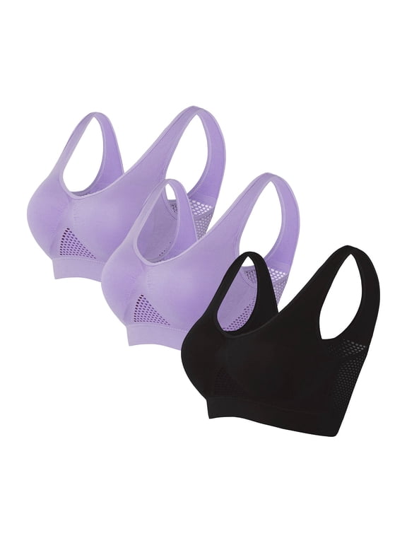 Plus Size Sports Bra for Women S-5X 3 Pack Pullover Wireless Bralettes Ladies Solid Multipack Breathable Support Athletic Underwear Bra