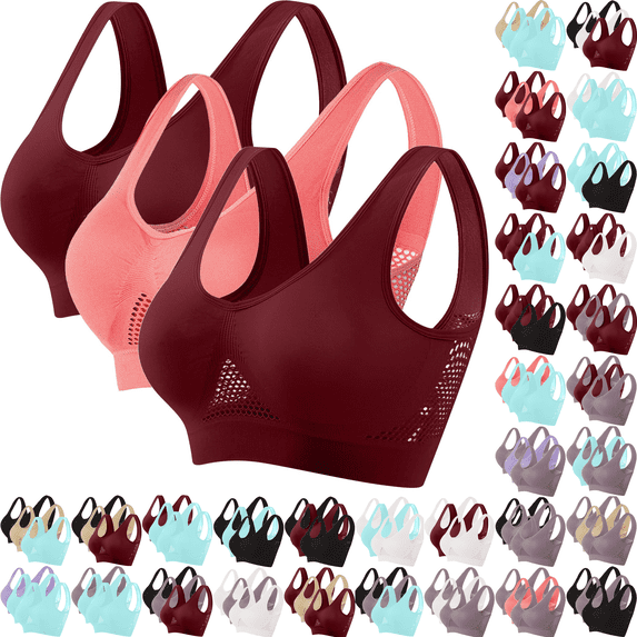 Plus Size Sports Bra for Women Seamless Medium Support Wide Strap Breathable Comfort Athletic Fitness Yoga Bras,3 Pack,S-5XL