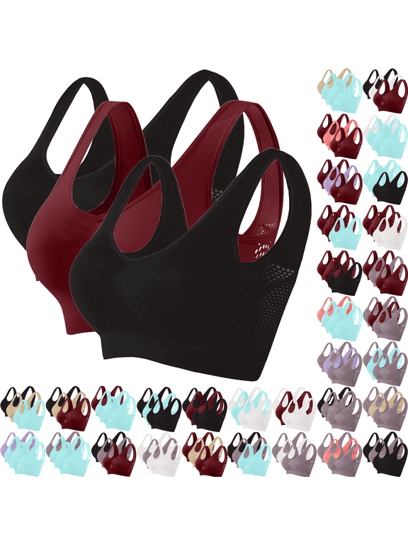 Plus Size Sports Bra for Women Seamless Medium Support Wide Strap Breathable Comfort Athletic Fitness Yoga Bras,3 Pack,S-5XL